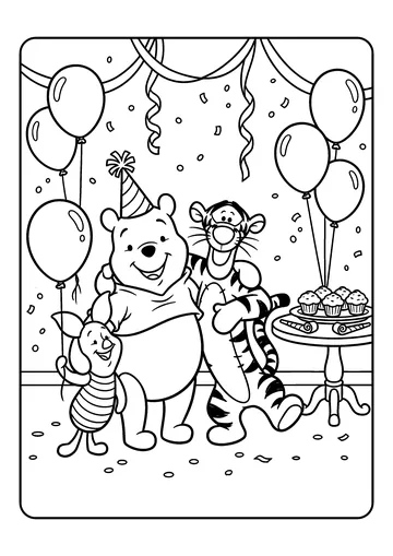 Pooh and Friends at a Party coloring page
