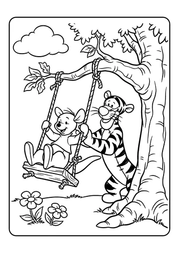 Tigger and Roo on a Swing coloring page