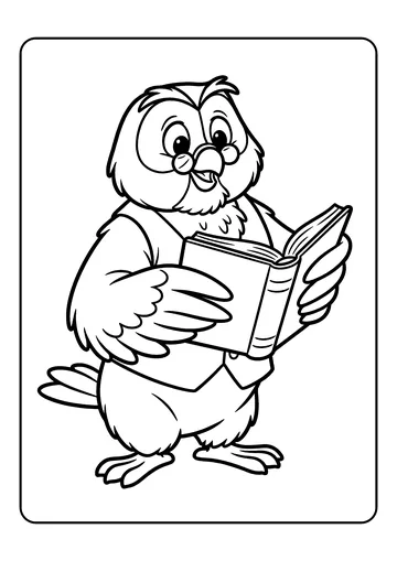 Owl with an Open Book coloring page