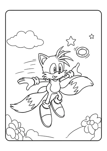 Tails Flying With His Two Tails coloring page