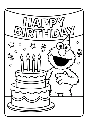 Elmo’s Birthday Cake Surprise coloring page