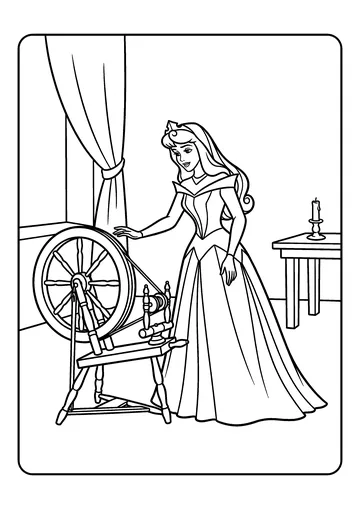 Aurora with a Spinning Wheel coloring page