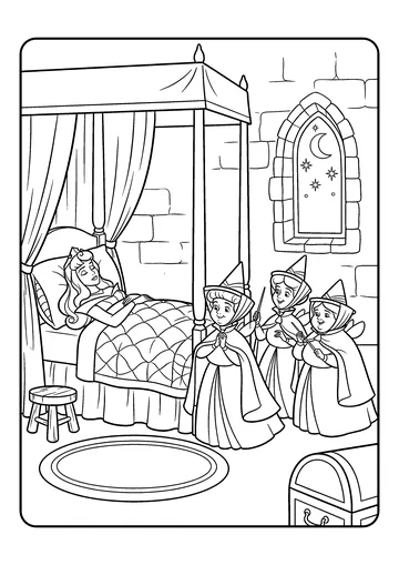 The Good Fairies Watching Over Aurora coloring page