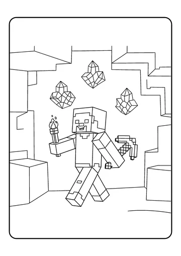 Steve Exploring a Cave coloring page