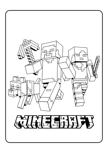 Adventure With Steve, Alex, and Wolf coloring page