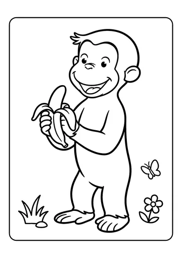 Curious George Holding a Banana coloring page