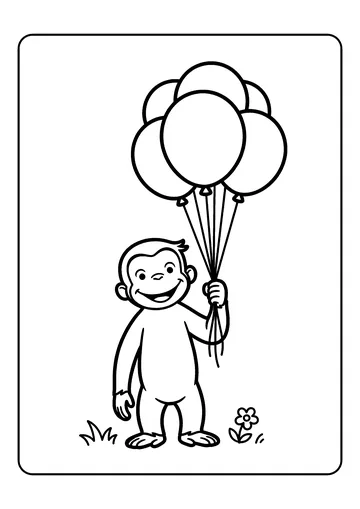 Curious George with a Big Balloon coloring page