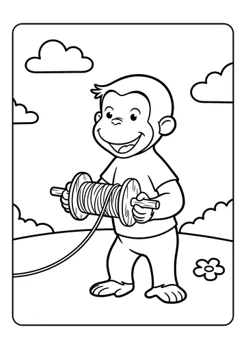 Curious George Holding a Kite String coloring page