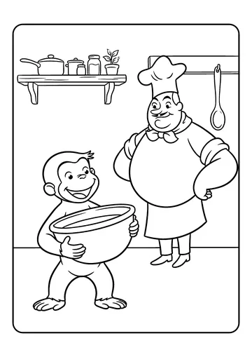 Curious George at Chef Pisghetti’s Restaurant coloring page