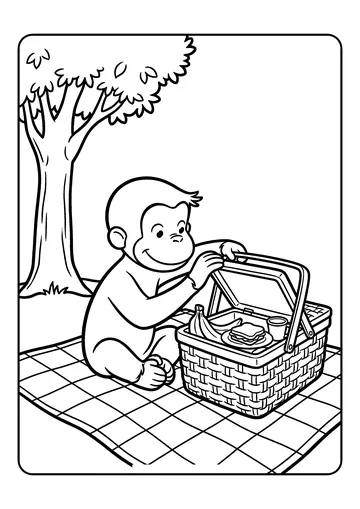 Curious George at a Picnic coloring page