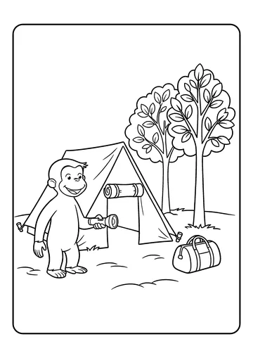 Curious George Camping by the Tent coloring page