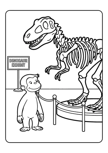 Curious George at the Museum Dino Hall coloring page