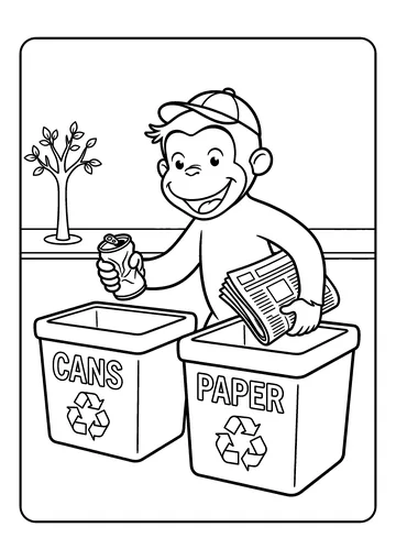 Curious George Recycling Day coloring page