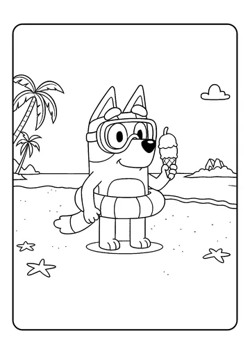 Bluey Enjoying Ice Cream at the Beach coloring page
