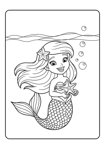 Mermaid Holding a Starfish coloring page