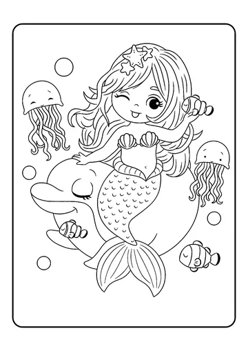 Mermaid Riding a Dolphin coloring page