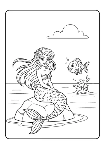 Mermaid Sitting on a Rock coloring page