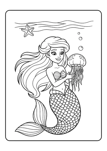 Mermaid Holding a Jellyfish coloring page