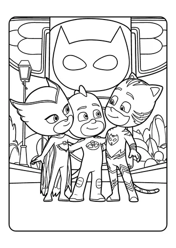 Catboy, Owlette, and Gekko Group Hug coloring page