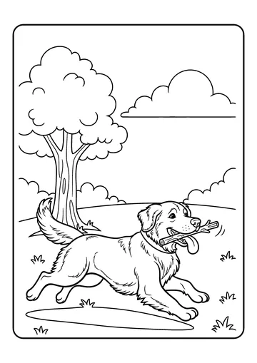 Golden Retriever Playing Fetch coloring page